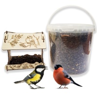 Синичка и Снегирь с кормушкой и семечками